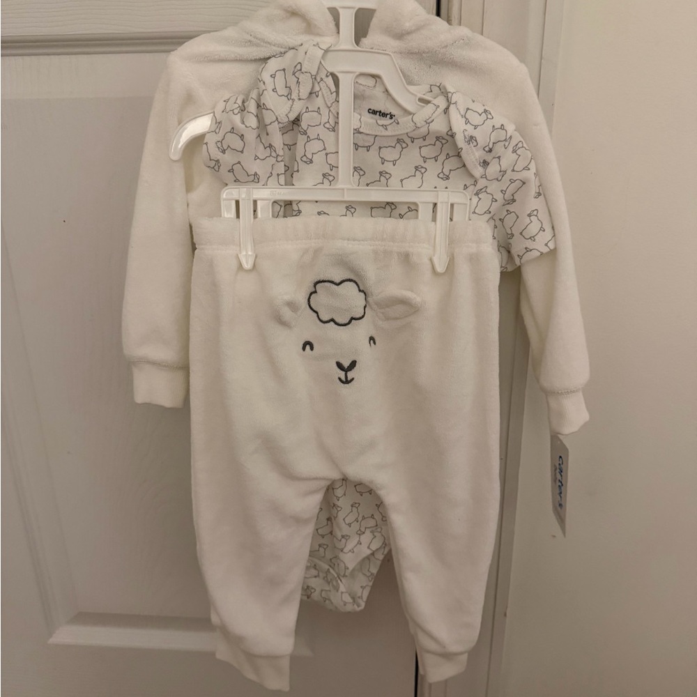Carter's White terry cloth Baby Outfit with Sheep Design